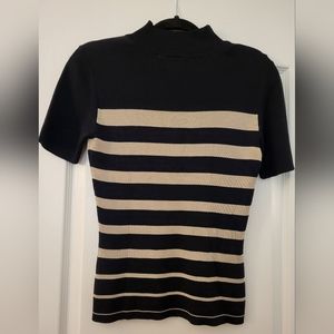 Small sized Preview Selection blouse. Tan and black. 100% silk.